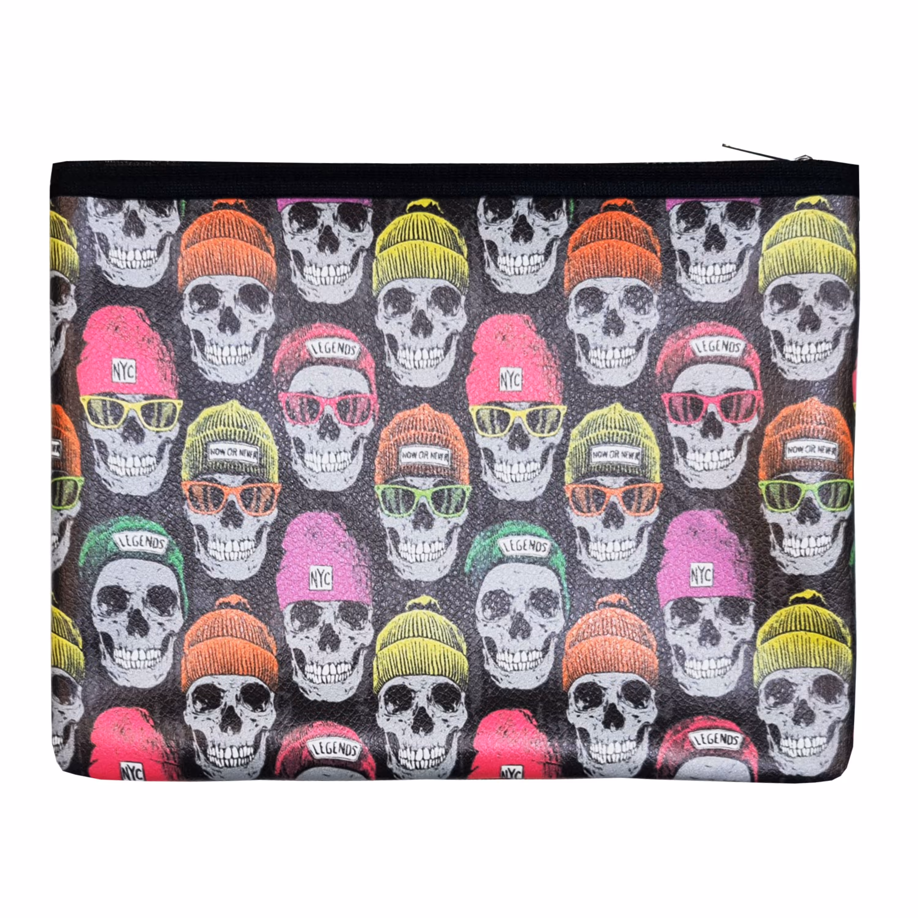 پوشه زیپدار چرم مصنوعی سایز آ5 طرح جمجمه اسکلت