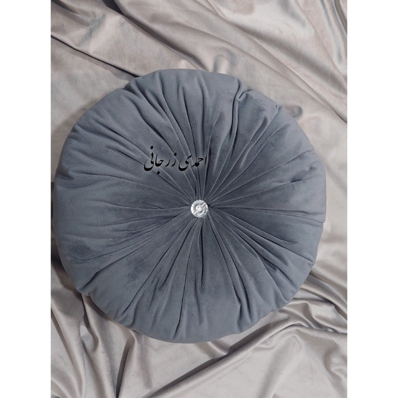 کوسن گرد رنگ طوسی مخمل کایفرنیا درجه 1 پرشده با الیاف درجه 1