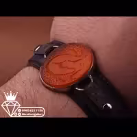 دستبند عقیق هندی خطی نقش یا حیدر  چرم گاوی طبیعی  