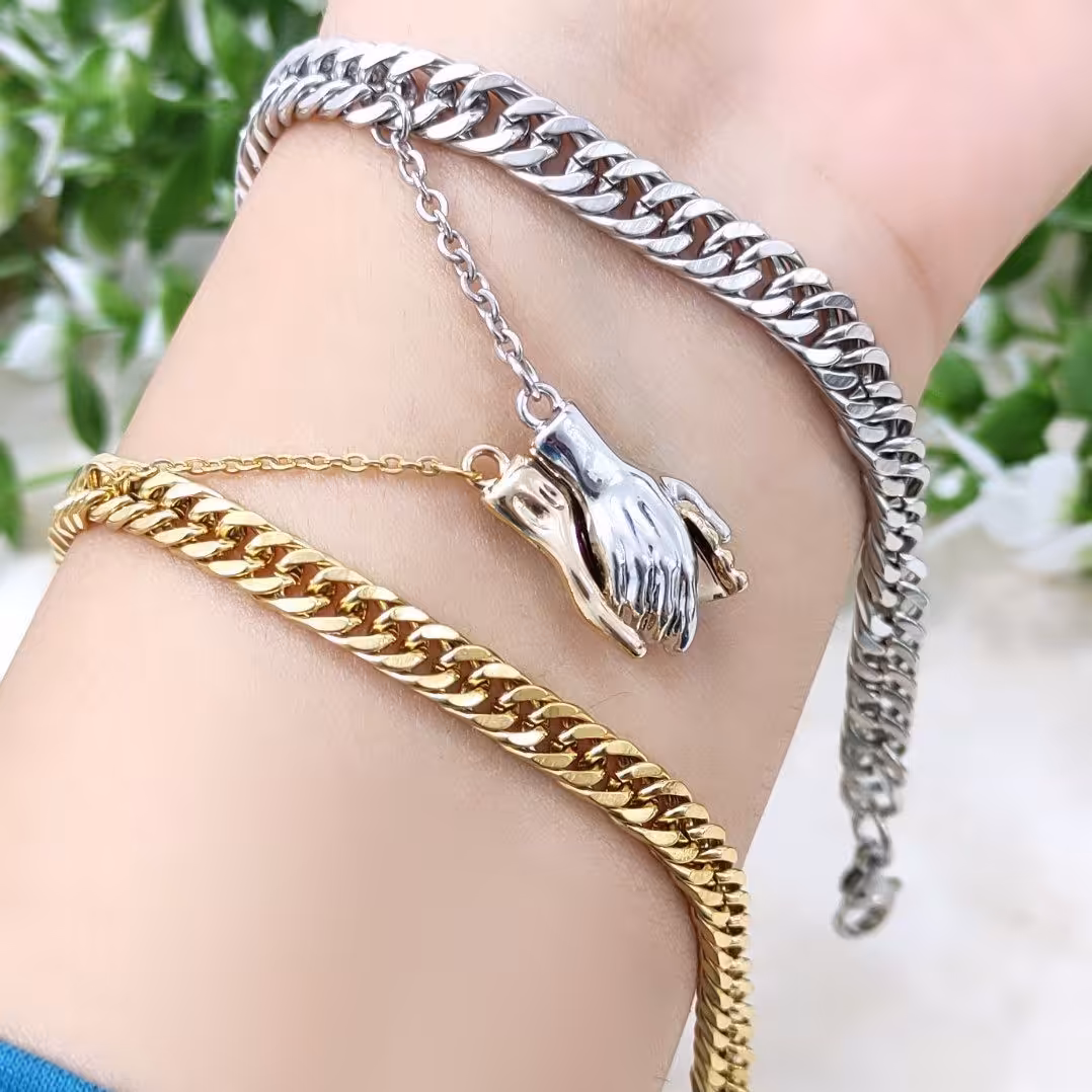 ست نقره ای طلایی دستبند کارتیر  رنگ ثابت ضد حساسیت