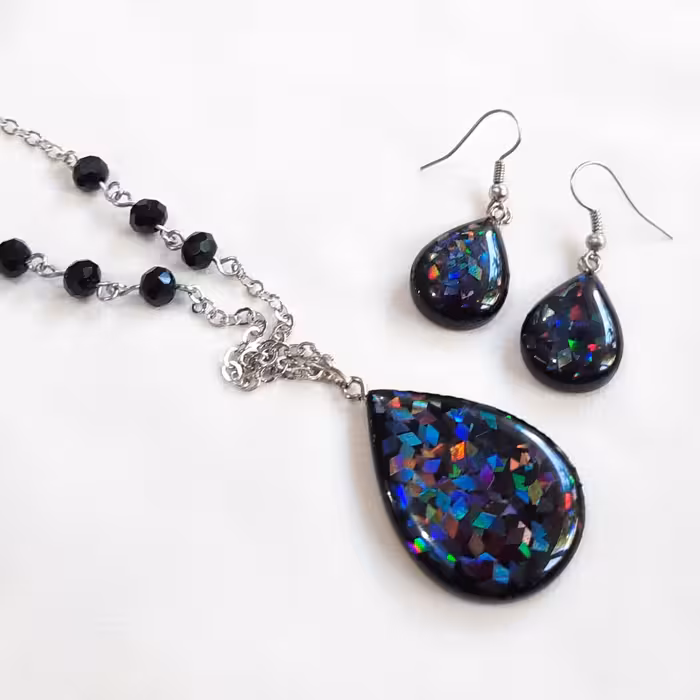 نیم ست اشک هفت رنگ استیل رنگ ثابت ضدحساسیت بدلیجات دستساز زیورآلات 