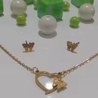 نیم ست استیل زنجیردار طرح قلب و پروانه