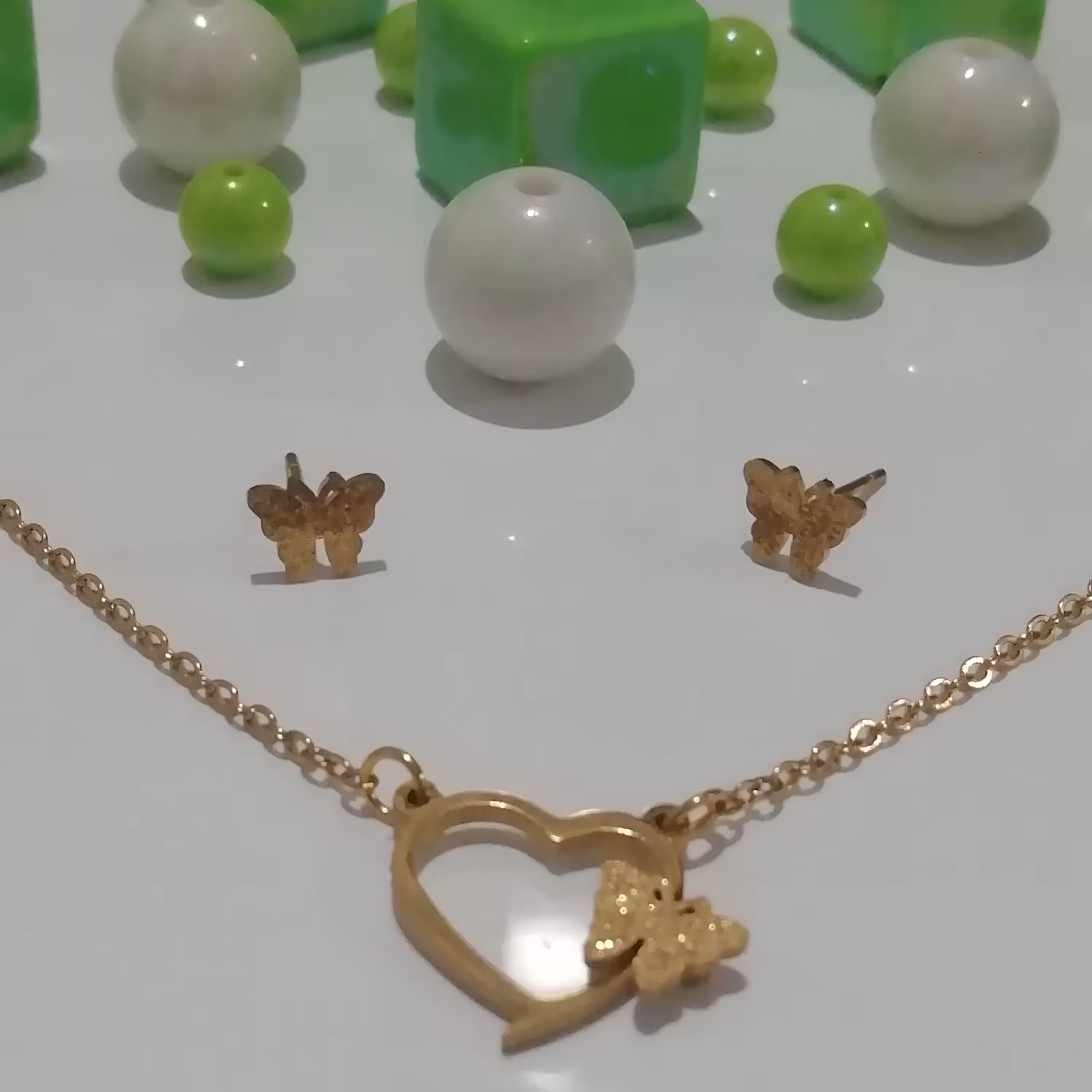 نیم ست استیل زنجیردار طرح قلب و پروانه