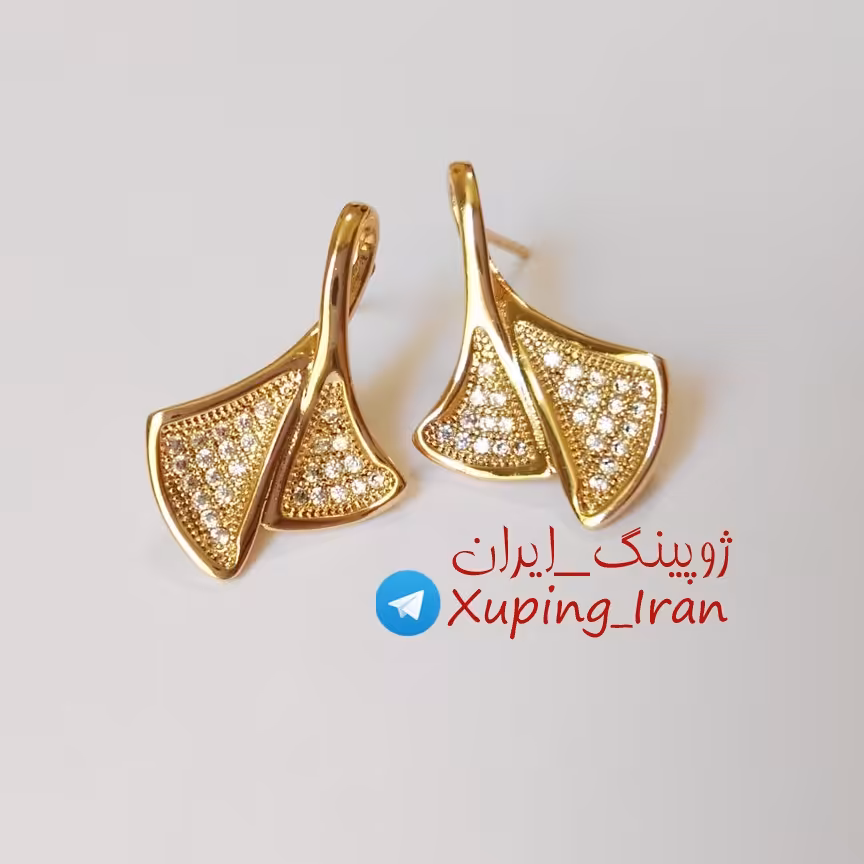 گوشواره ژوپینگ آویز نگین دار طلایی مجلسی Xuping طرح طلا شیک