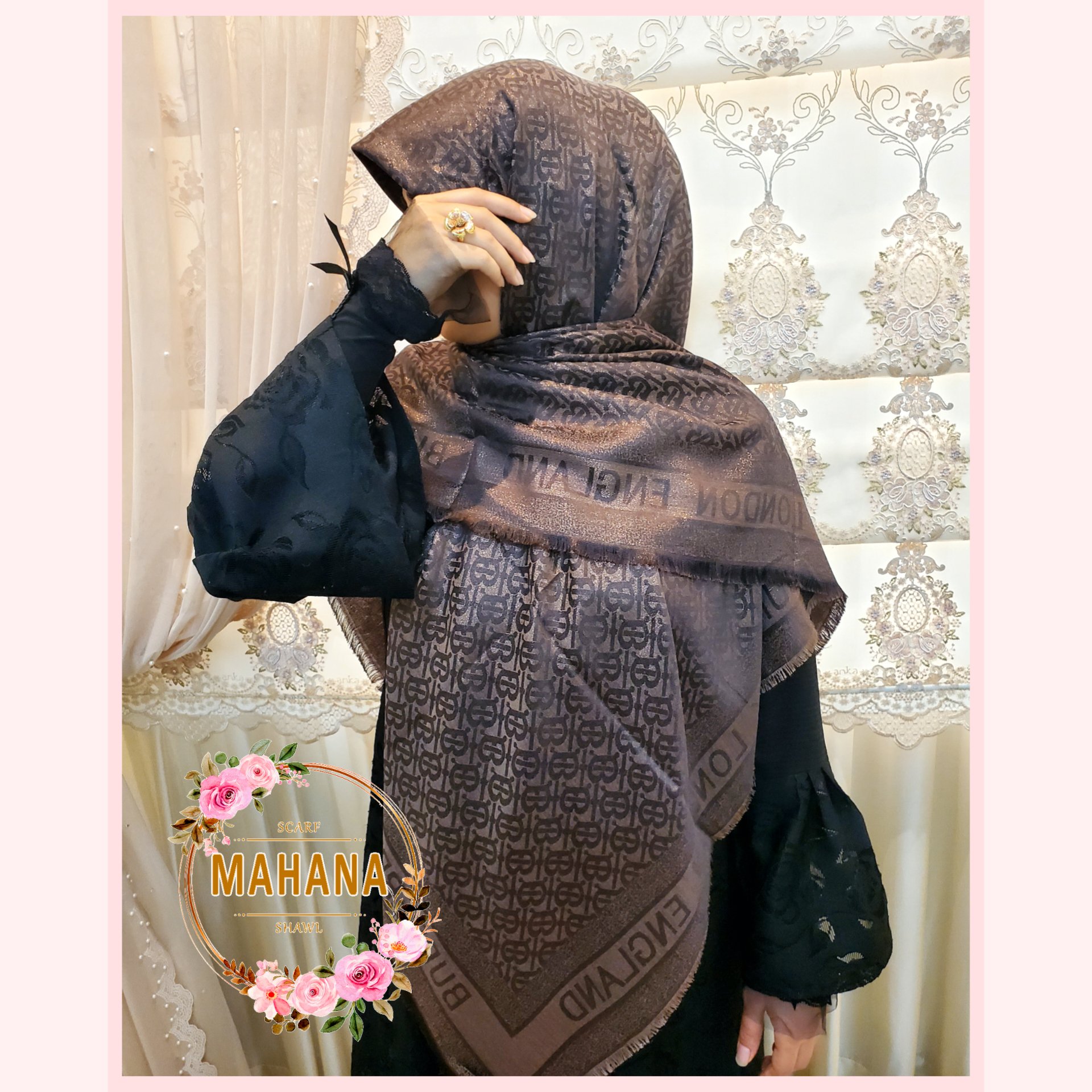 روسری ابریشم ژاکارد دورو قهوه ای ایستایی بالا