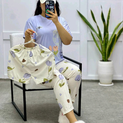 ?سه تیکه تیشرت وشلوار طرح دار راحتی