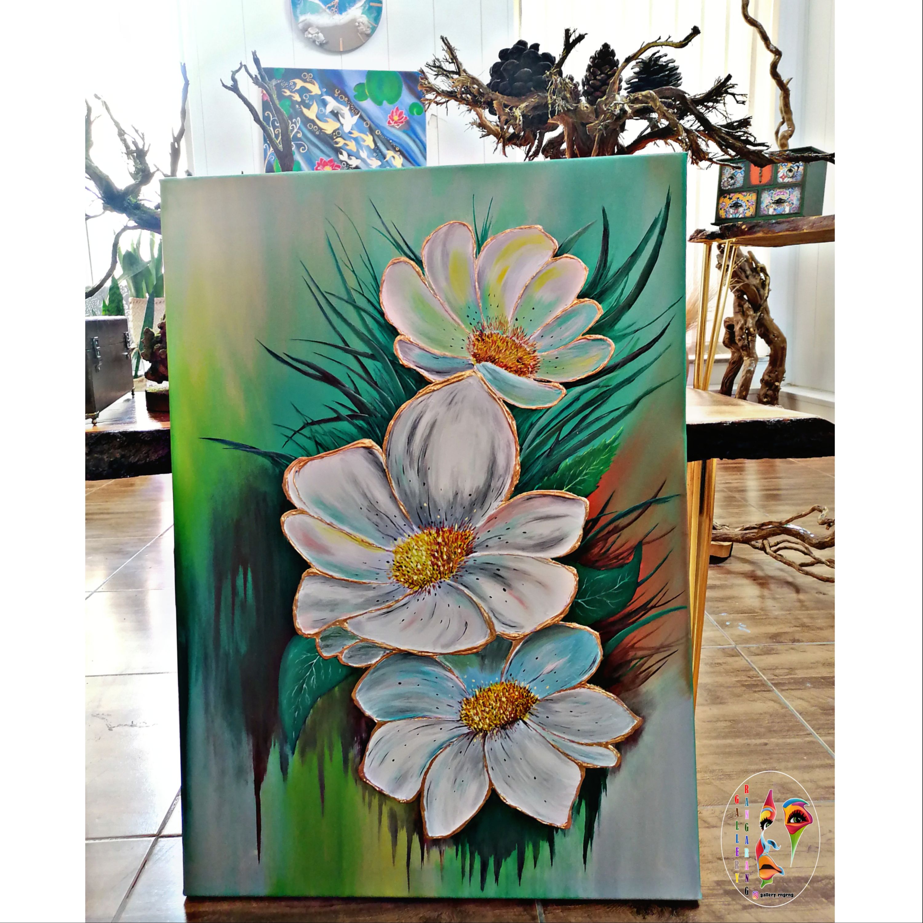 نقاشی برجسته رنگ روغن ورق طلا 