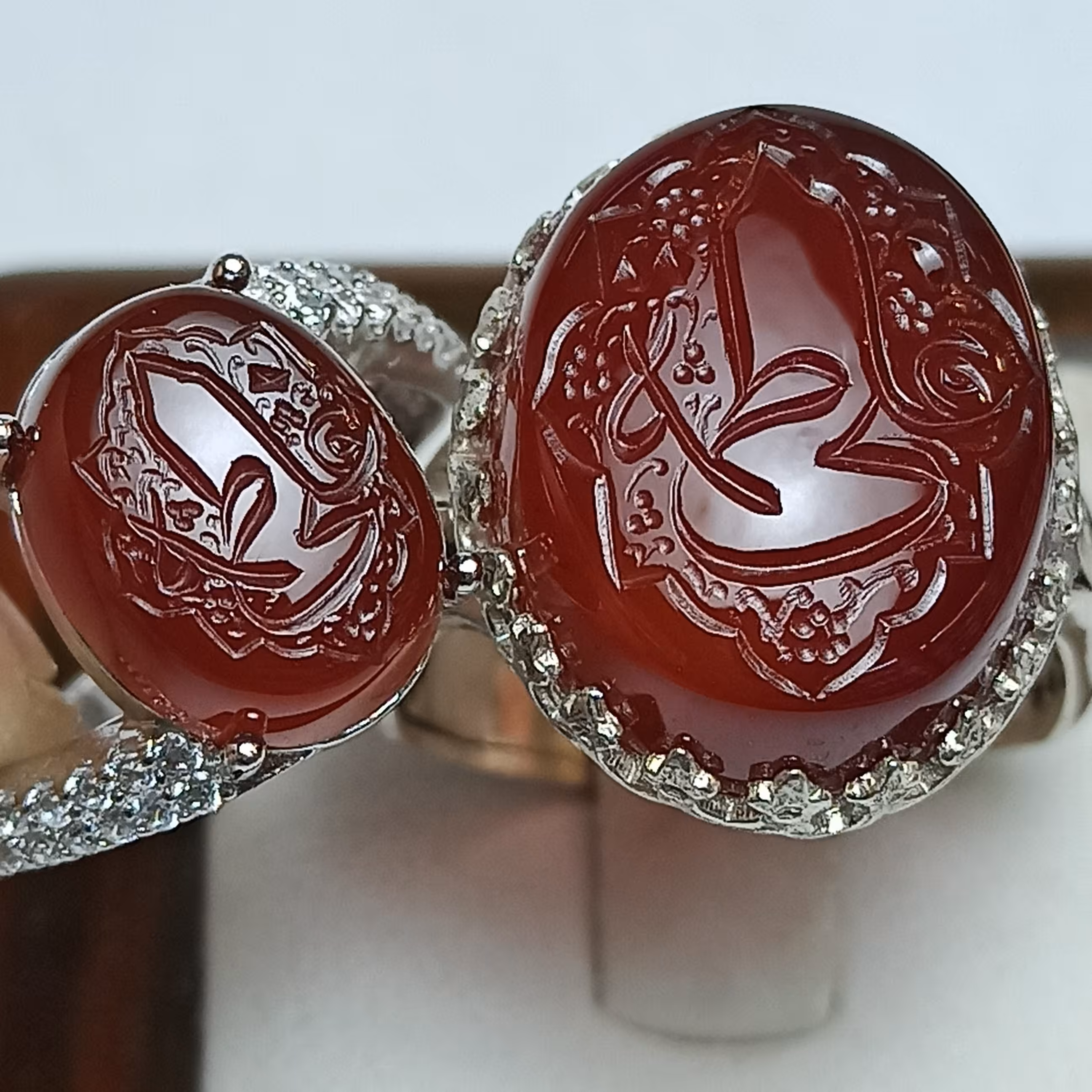 انگشتر ست عقیق خطی نقره یاعلی ع و یا فاطمه س