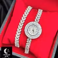 ست ساعت و دستبند نقره میکرو برگی باعیار 925 و آبکاری طلا سفید موتور میوتای ژاپن