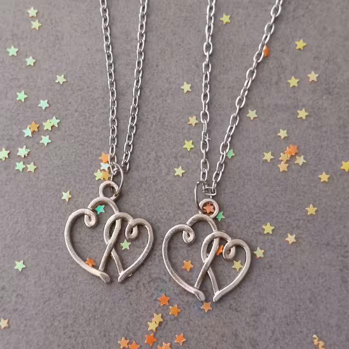 ست گردنبند 2 تایی قلب پیچ خورده در هم