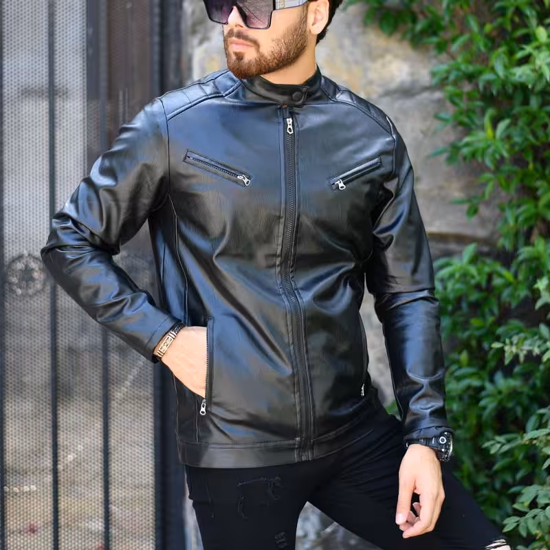 کاپشن چرم مردانه مشکی.

