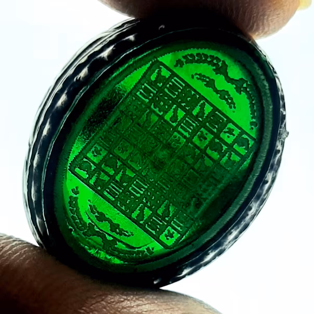 انگشتر لعل سبز سنتاتیک عالی خطی دعای رزق و روزی و کسب درآمد .