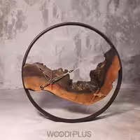 ساعت دیواری حلقه ای دو موتوره با چوب گردو
