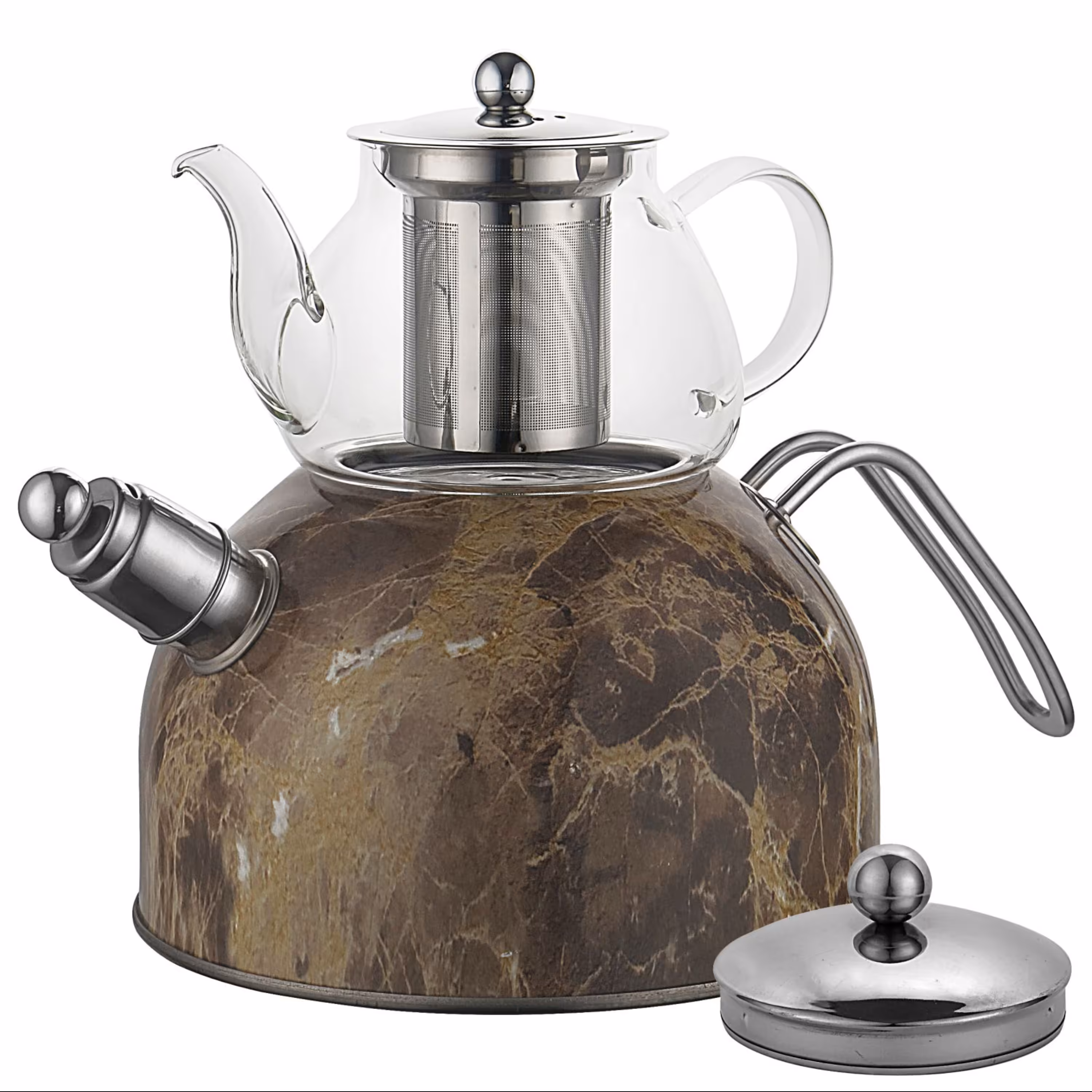 ست کتری و قوری یونیک جنس کتری استیل و قوری پیرکس