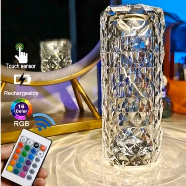 آباژور شارژی کریستال چراغ خواب لمسی | amazonchi