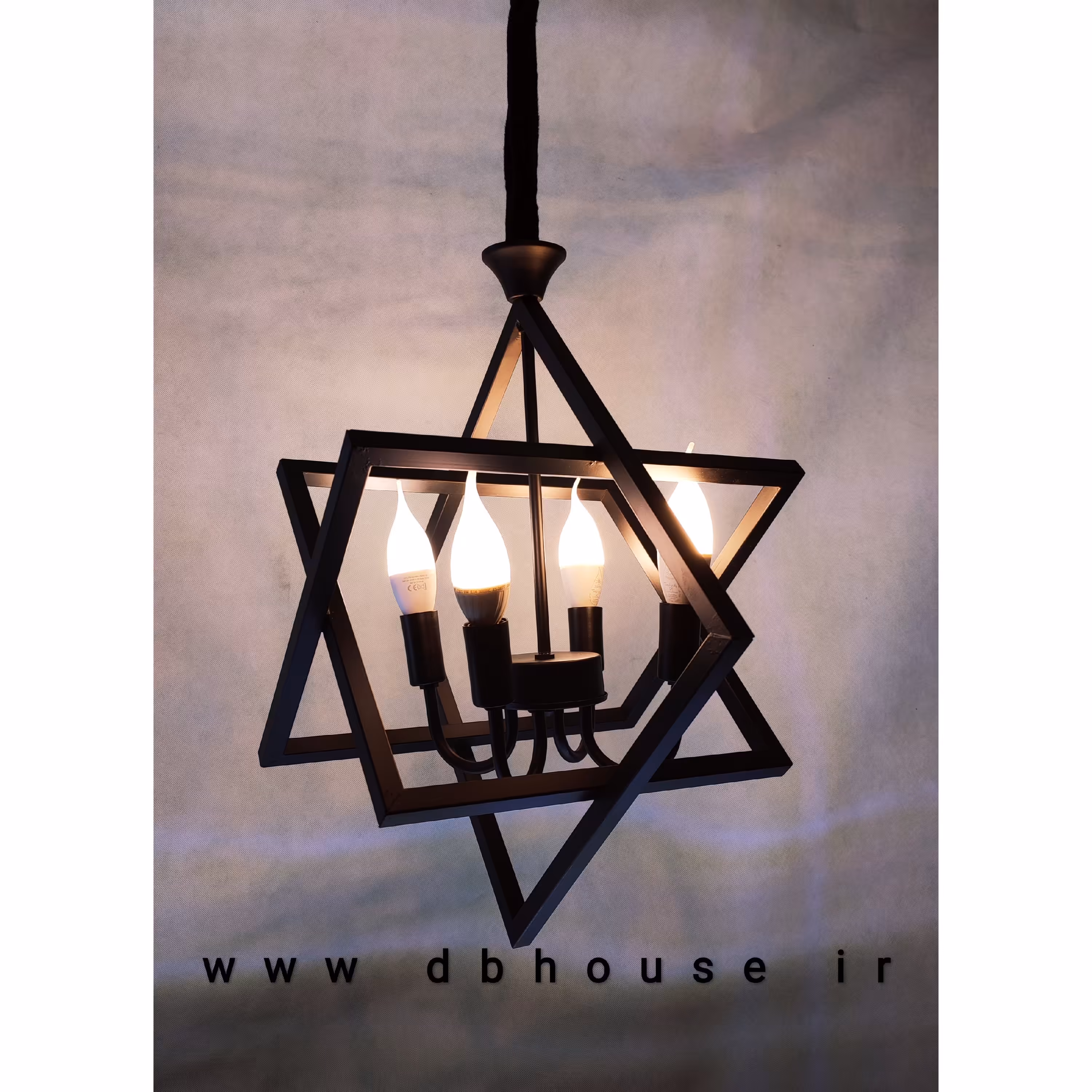 لوستر فلزی پروفیلی 4 شعله.مشکی مات.شیک،مقاوم،پر نور