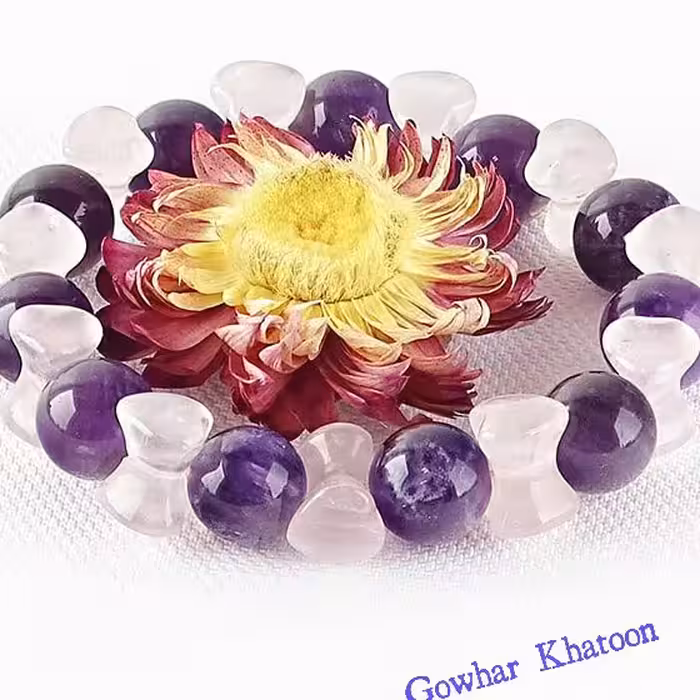 دستبند آمتیست و رزکوارتز