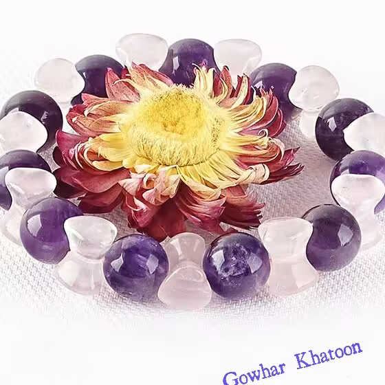 دستبند آمتیست و رزکوارتز