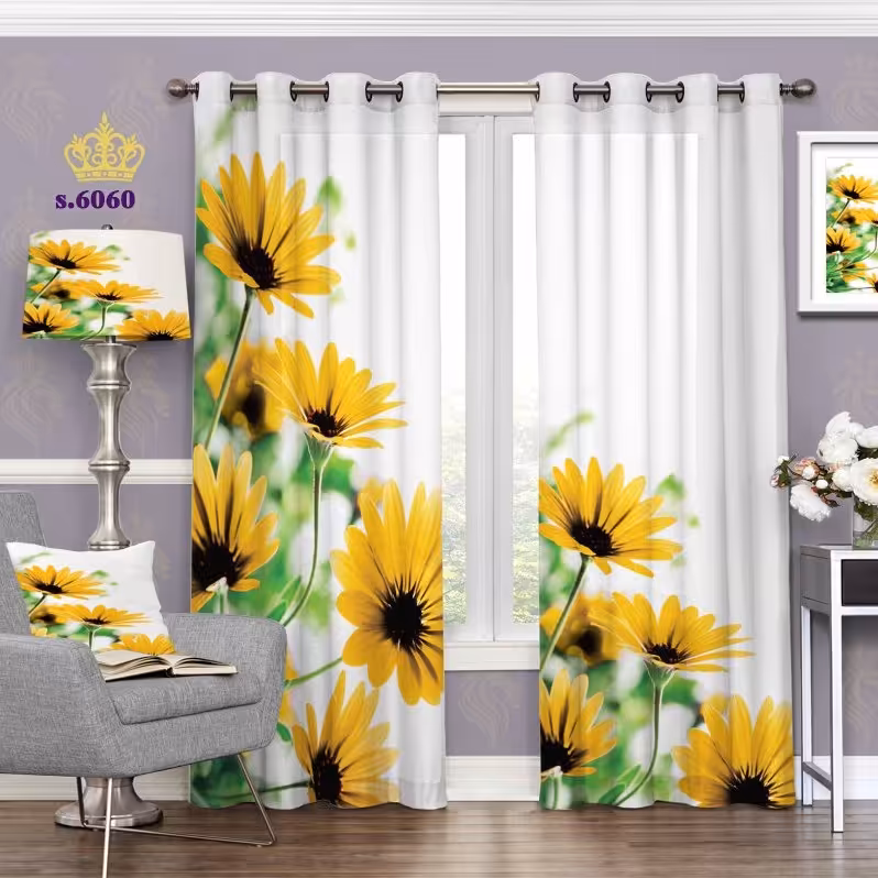 پرده پذیرایی دو قواره طرح گل  کد S6060