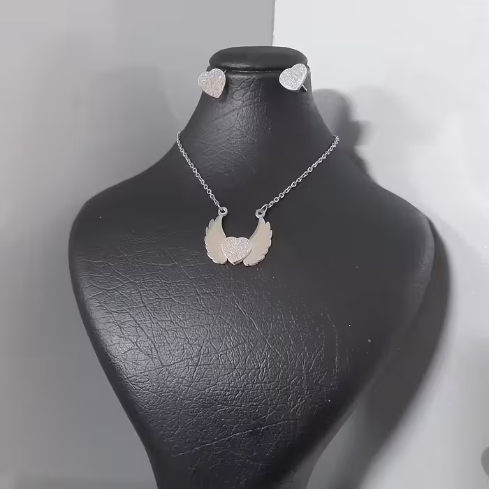 نیمست استیل نقره ای شنی بال فرشته و قلب  