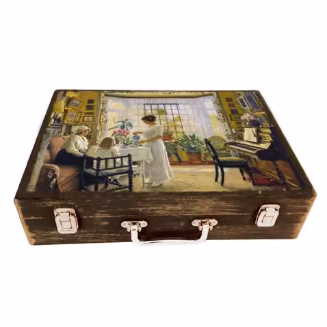 جعبه چوبی مدل چمدان بزرگ طرح عصرانه انگلیسی