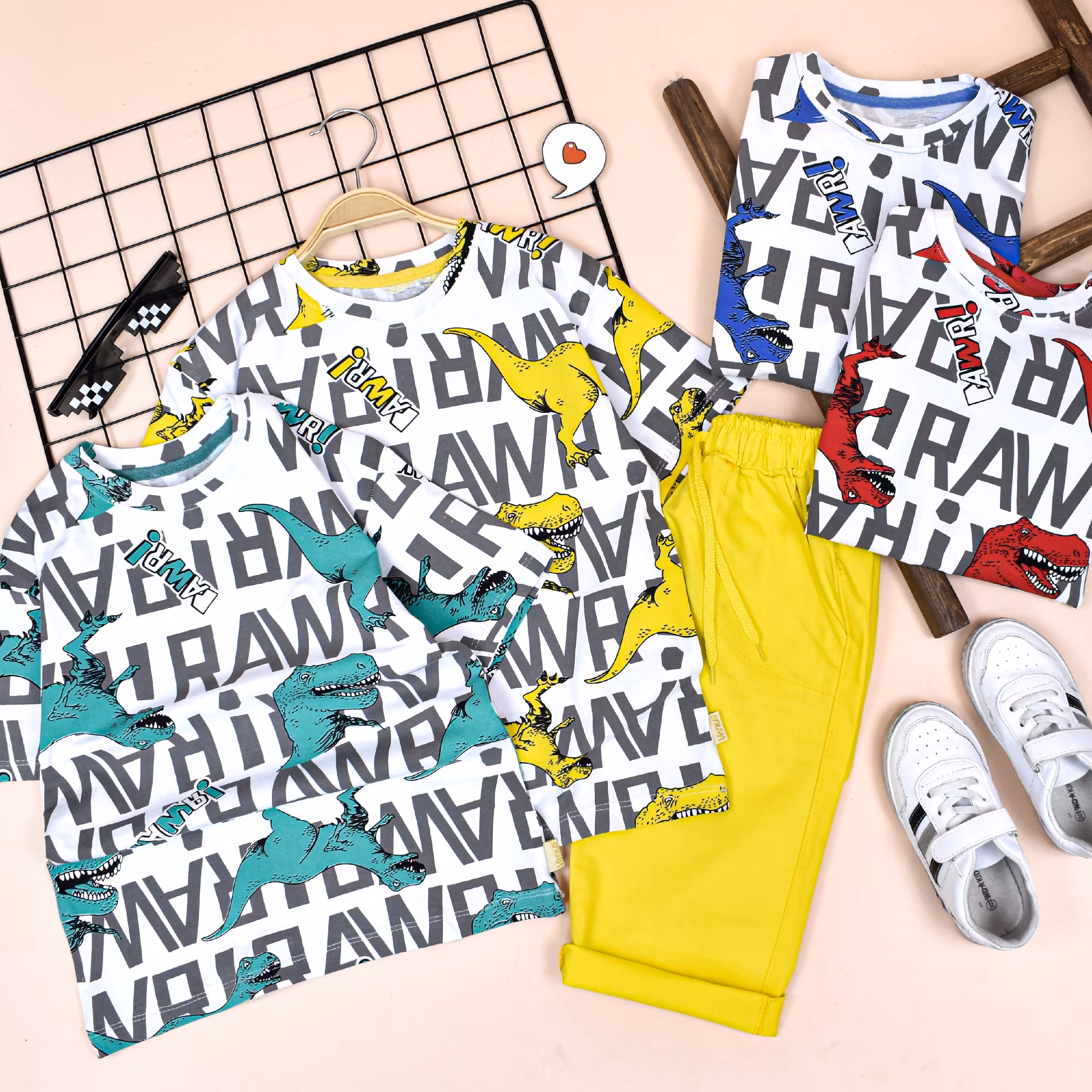 تیشرت شلوارک پسرانه طرح دایناسور  سایز 40 تا 55 