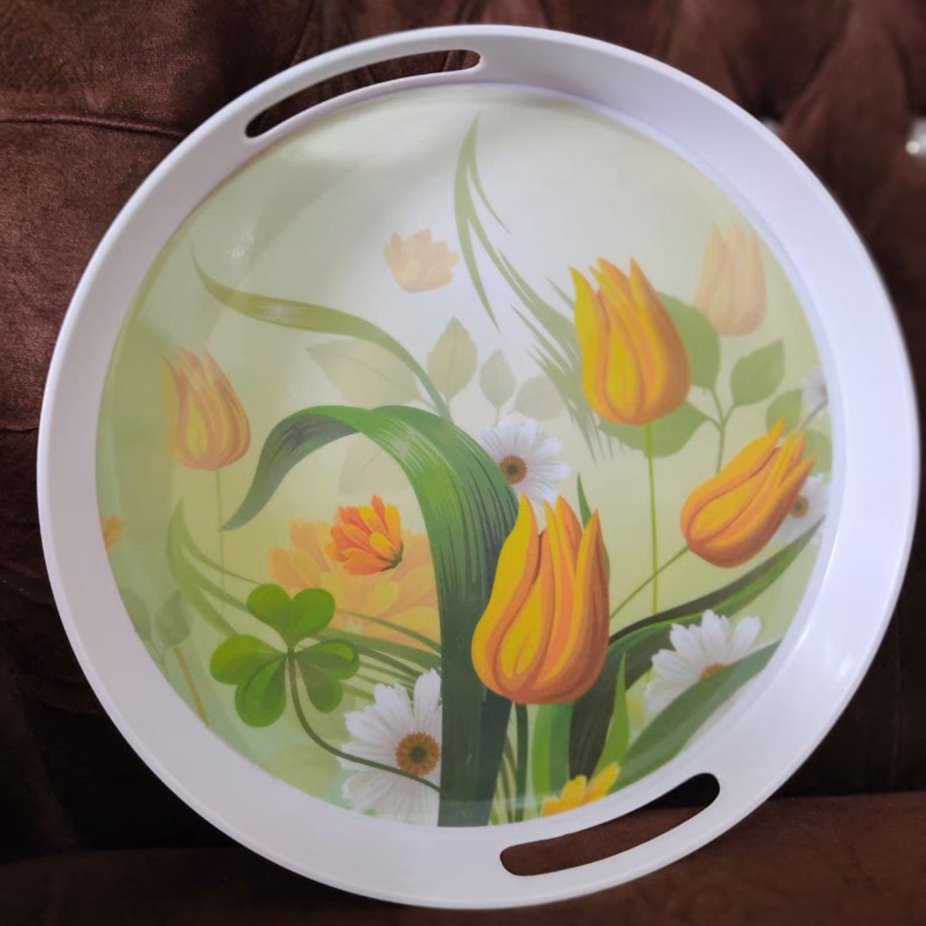 سینی دسته دار گرد انگلیش هوم 919محصول برندمعتبرمهروزجنس ملامین استاندارد پذیرایی