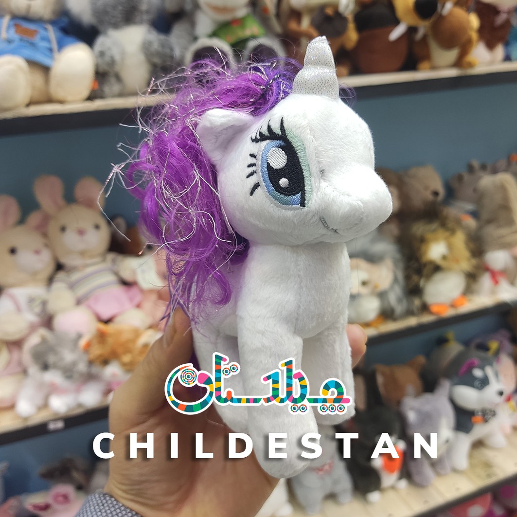 عروسک پولیشی اسب تک شاخ پونی مو طبیعی سایز 15 سانتی متر طرح 2