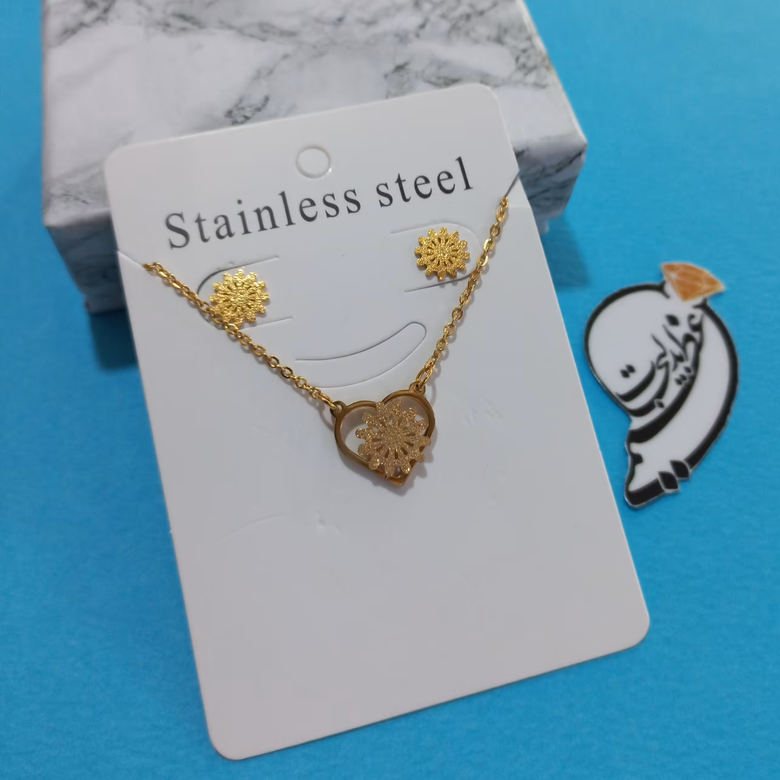 نیم ست  شنی استیل رنگ ثابت درجه یک بسیار زیبا طرح قلب و گل شنی