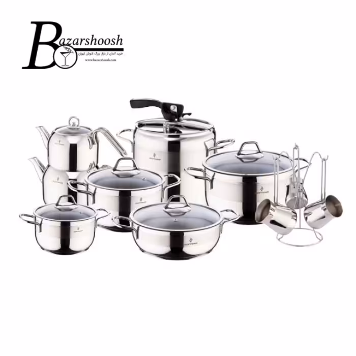سرویس پخت‌وپز استیل 18پارچه سوفرام مدل سافت با درب پیرکس