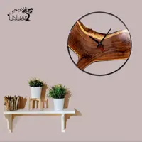 ساعت دیواری چوبی روستیک کوچک سایز 40 یونیتک (ساعت دیواری چوبی طرح روستایی گرد)