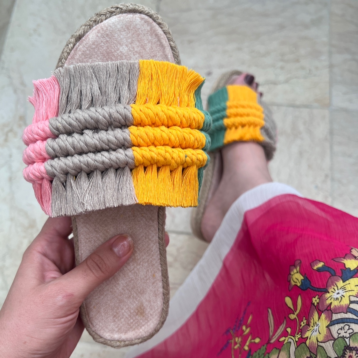 صندل مکرومه کنفی لژ دار