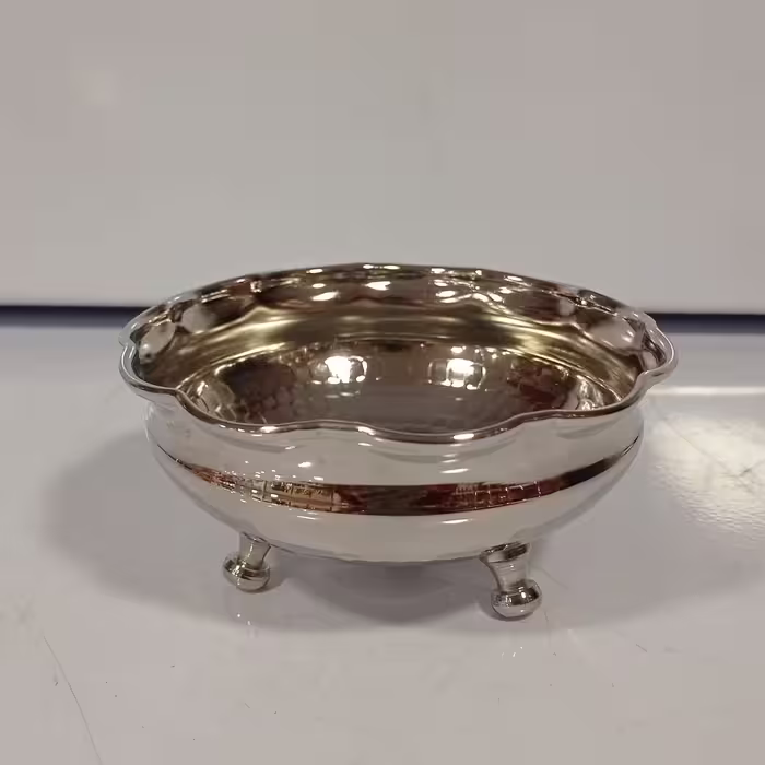 پیاله مسی سه پایه کروم (بستنی خوری تنقلات خوری مسی نقره ای) اسدی زنجان