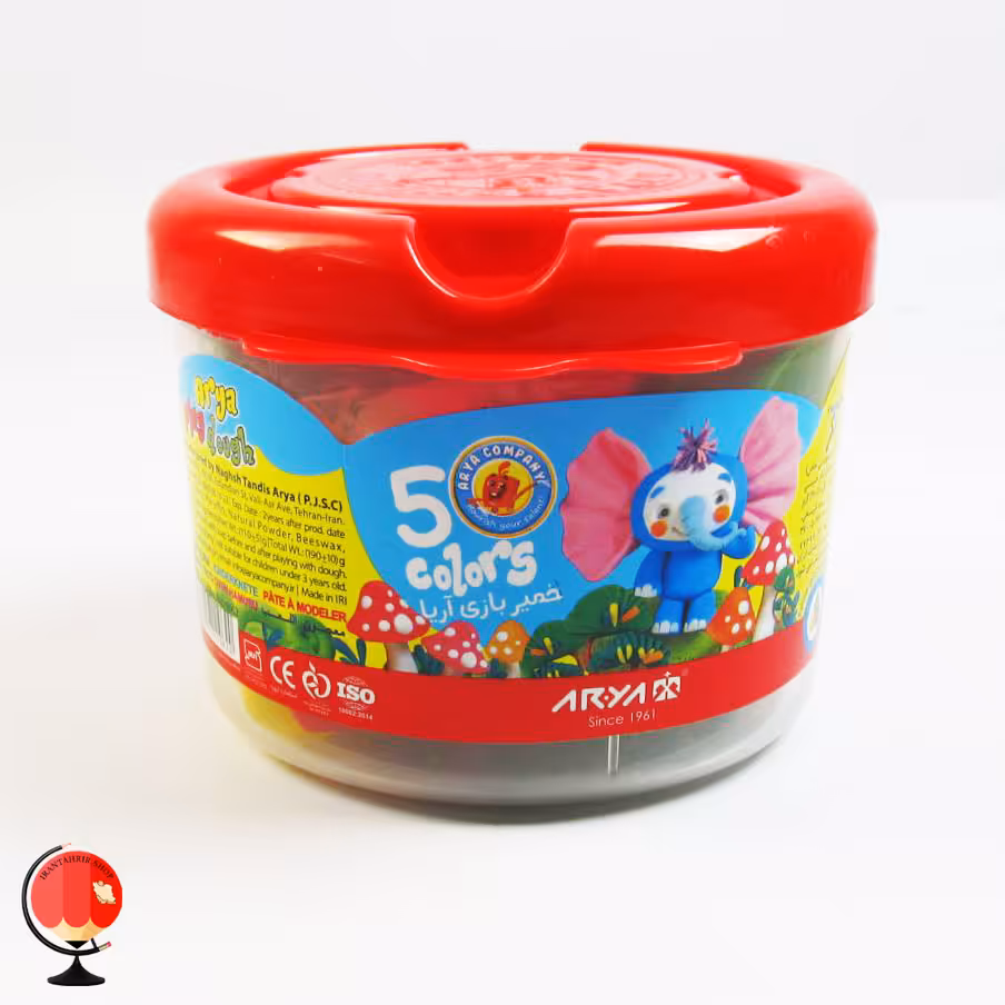 خمیر بازی 5 رنگ سطلی قرمز آریا