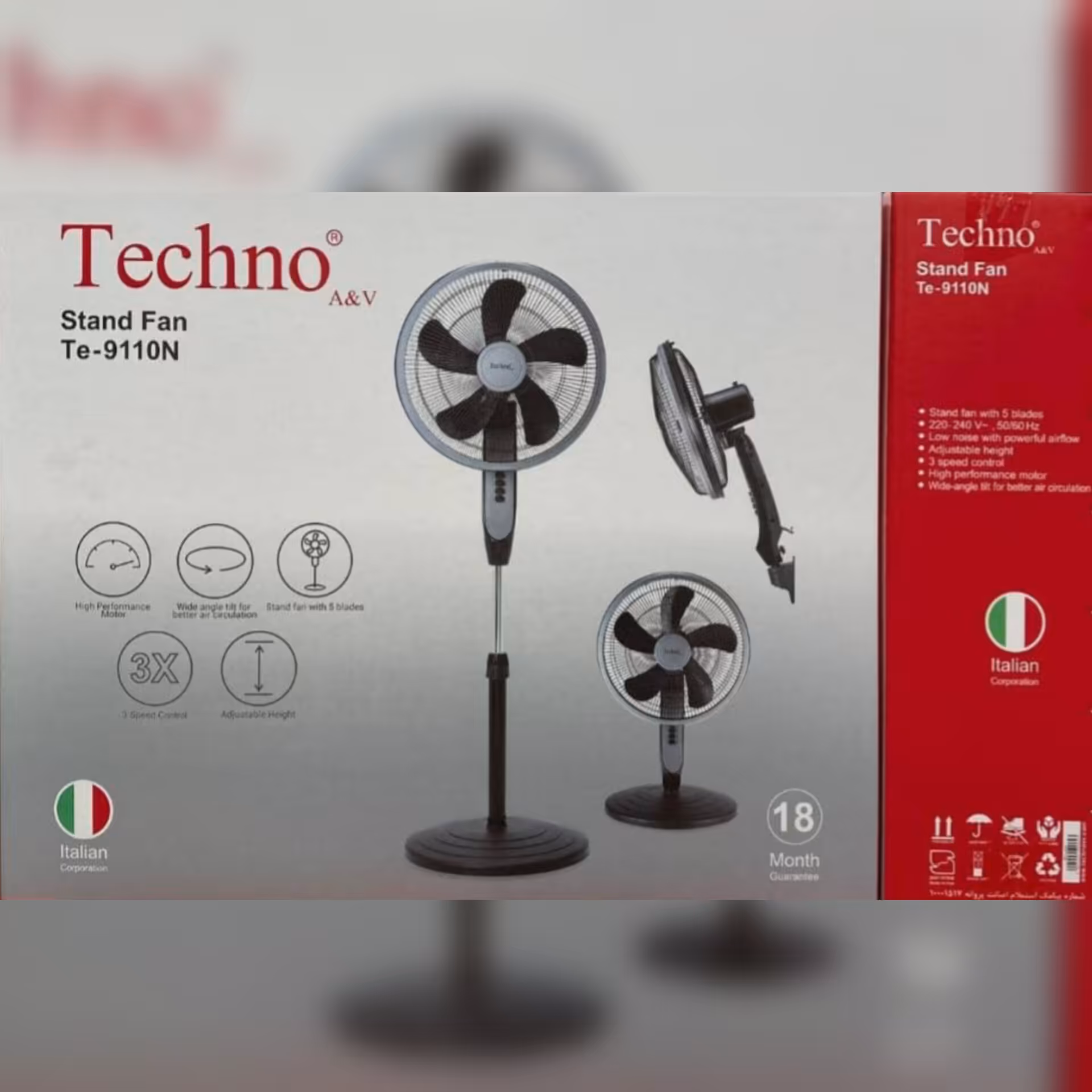پنکه برند تکنو سه منظوره رنگ مشکی با 18 ماه گارانتی