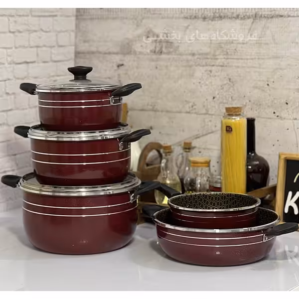 سرویس قابلمه گرانیتی 8 پارچه طرح چدن زنبوری اوج