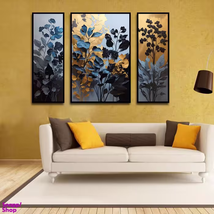 تابلو بکلیت طرح نقاشی مدرن شاخه برگ و گل مدل B-1621 مجموعه 3 عددی