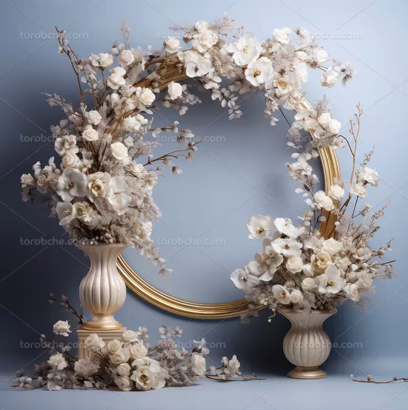 بک دراپ عکاسی حلقه گل های سفید زیبا | گرافیک با طعم تربچه