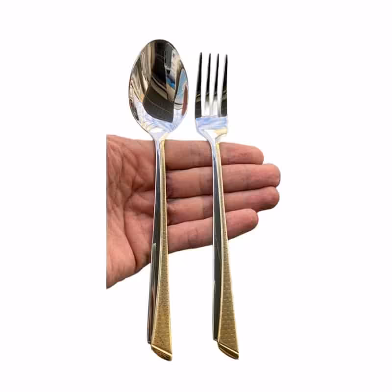 سرویس قاشق چنگال 24 نفره 120 تکه یونیک ناخونی نیمه طلایی آهنربانگیر رنگ ثابت