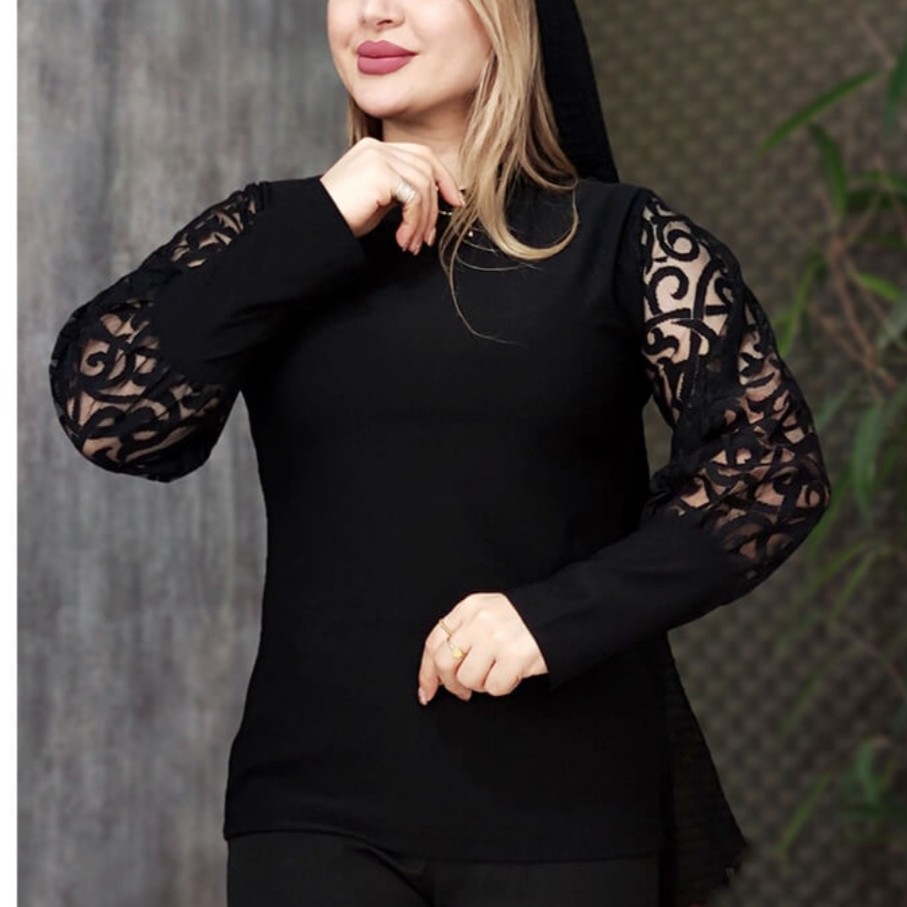 بلوز زنانه آستین گیپور رنگ مشکی
