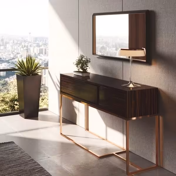 کنسول دارنو، طول 120 سانت، عرض 39 سانت، ارتفاع 20 سانت، پایه فلزی با آبکاری و رنگ دلخواه،