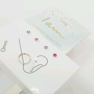 پک پنج عددی پرسینگ بینی نگین رنگی و حلقه ای جنس نقره استرلینگ عیار925