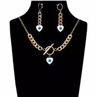 نیم ست گوشواره و گردنبند کارتیر استیل قلبی پلاک صدف و چشم نظر زنانه و دخترانه