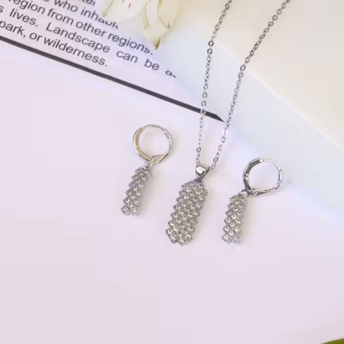 نیم ست استیل پرنگین آبکاری با اب نقره