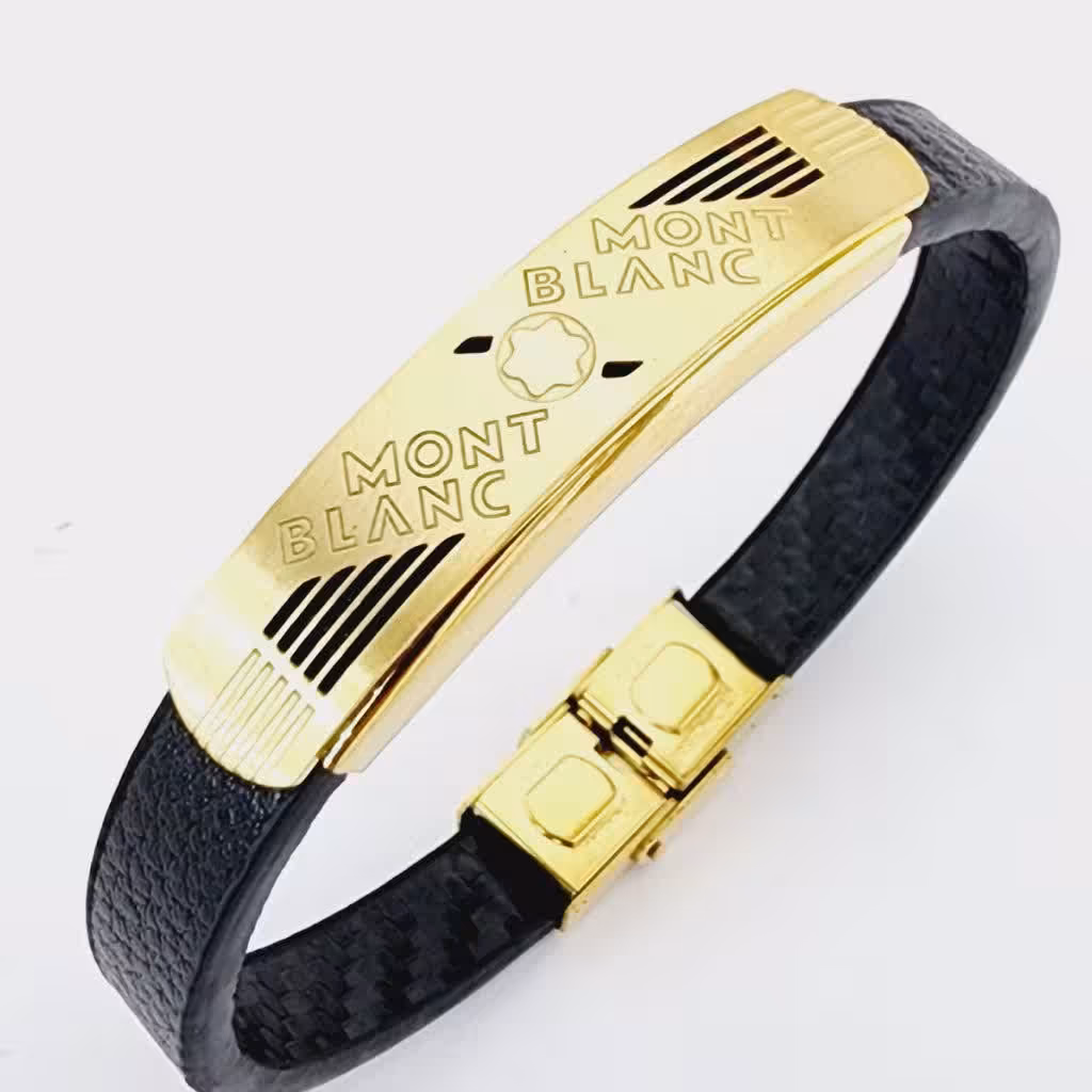 دستبند چرم اسپرت درجه یک مارکدار  با پلاک استیل 