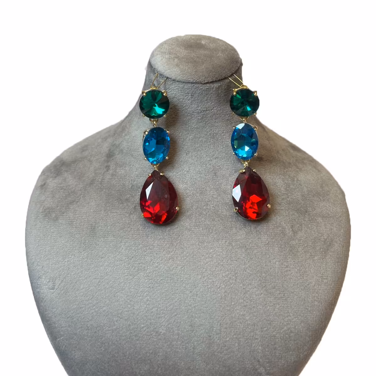 گوشواره آویز سه نگین بزرگ