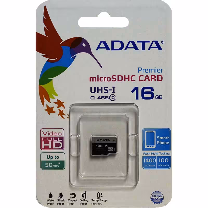 کارت حافظه میکرو اس دی ای دیتا پریمیر کلاس 10 با ظرفیت 16 گیگابایت