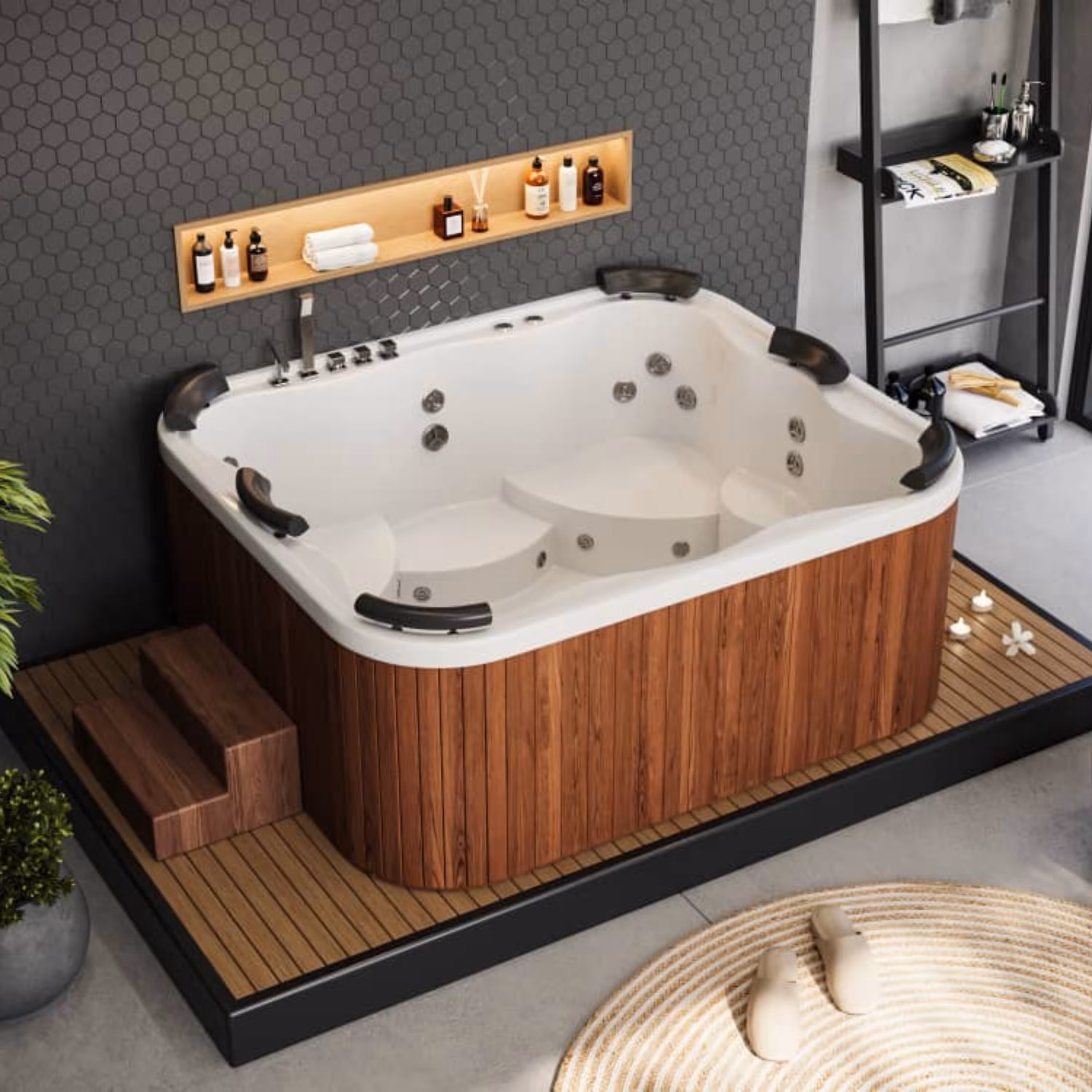 وان جکوزی 6 نفره کد213 با ابعاد 180 در 210 سفید رنگ