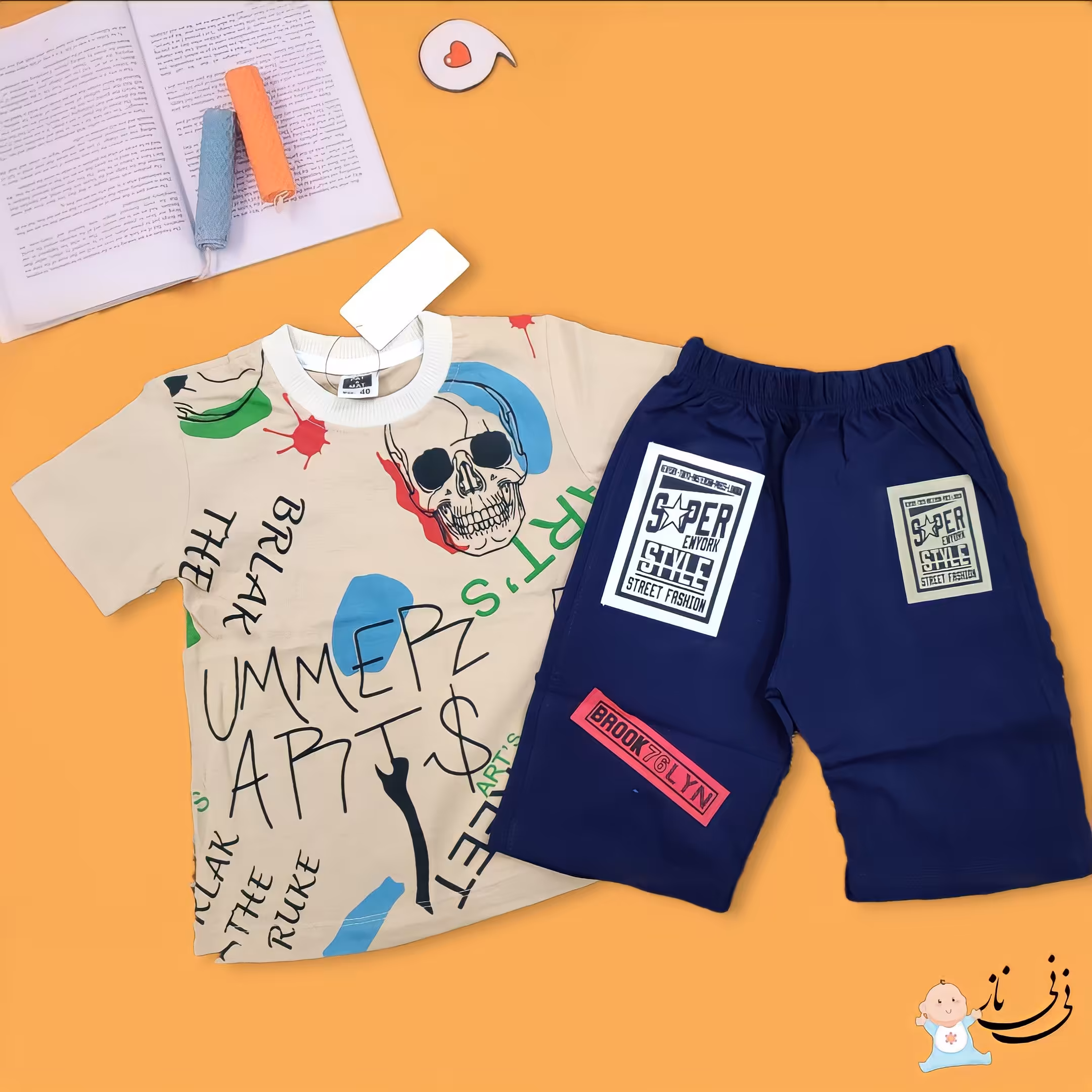 ست تیشرت شلوارک پسرانه طرح اسکلت ارسال رایگان کیفیت عالییی و تضمینی 