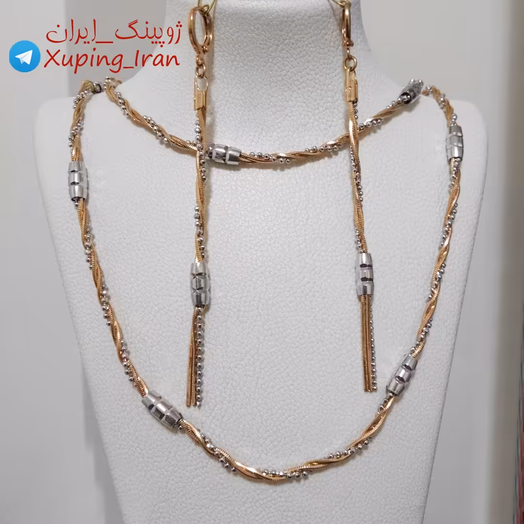 سرویس ژوپینگ طرح طلا بافت Xuping نیم ست گردنبند و دستبند و گوشواره آویز هدیه کادو